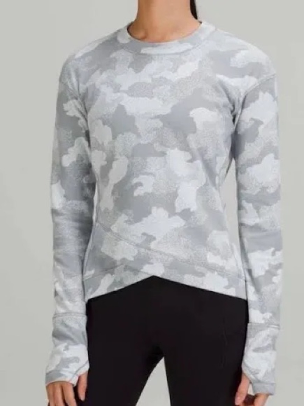 Lululemon Close to Crossing Shirt Women 8 Grey Camo Excellent Rulu Long Sleeve